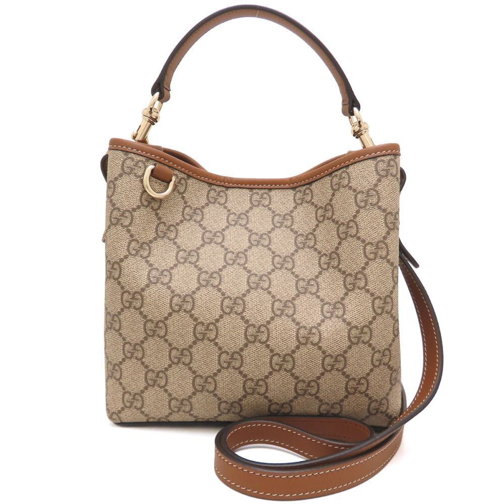 GUCCI Small Bucket Bag GG Emblem 815118 Handbag with Strap Supreme x Leather ...
